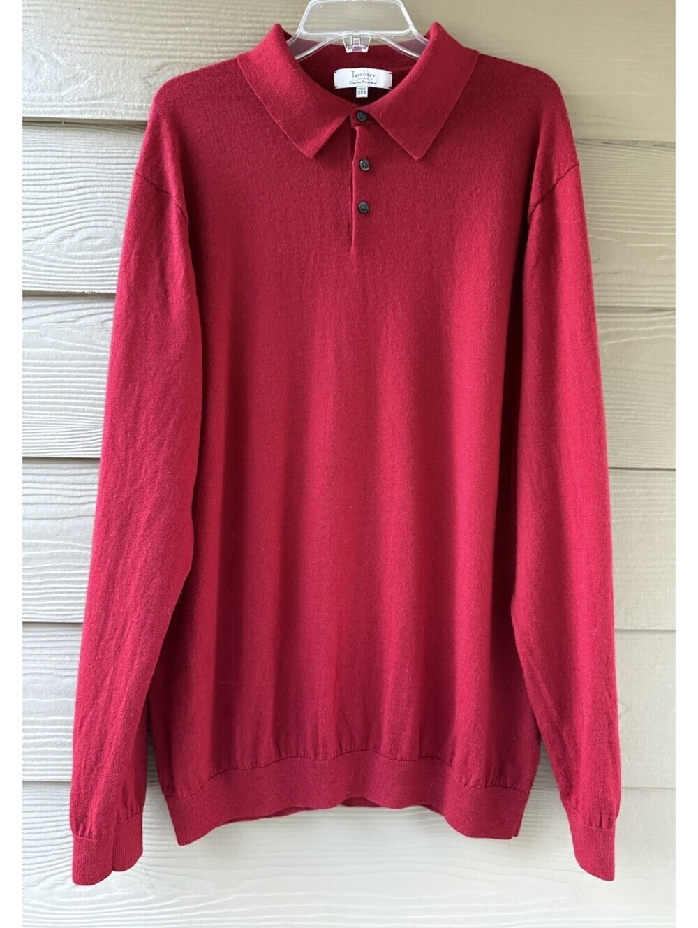 Turnbury Men's Extra Fine Merino Wool Dark Red Long Sleeve Polo Sweater Size 2XT